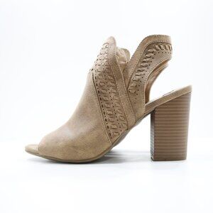 Fergalicious Honey Tan Faux Leather 3.5" Block Heel Cutout Peep Toe Booties 8.5